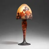 Muller Frères, Boudoir lamp with roses, c. 1910, acid-etched cameo glass, wrought metal