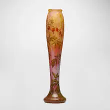 Monumental vase with bleeding hearts by Daum, c. 1900, acid-etched, internally decorated, and enameled cameo glass, sold Mar 2024