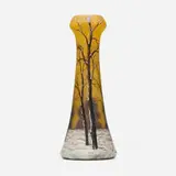 Daum, Tall Paysage d'hiver vase, c. 1900, acid-etched, internally decorated, and enameled cameo glass