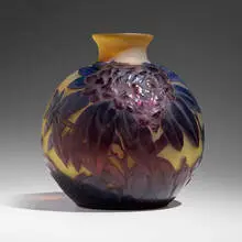 Important mold-blown vase with rhododendron by Galle, c. 1930, mold-blown glass, sold Mar 2024