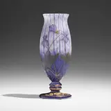 Daum, Exceptional vase with violets, c. 1900, internally decorated, acid-etched, enameled, and gilt cameo glass