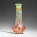 Daum, Tall vase with laburnum and crocuses, c. 1895, internally decorated, acid-etched, enameled and gilt cameo glass