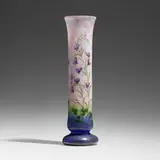 Daum, Monumental vase with bellflowers and clover, c. 1900, internally decorated, acid-etched and enameled cameo glass