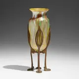 Loetz, Rare Phänomen mounted vase (Gre 413), c. 1900, hand-blown glass, patinated bronze