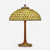 Jeweled Fishscale table lamp by Tiffany Studios, c. 1910, leaded glass, Favrile glass, patinated bronze, sold Mar 2024