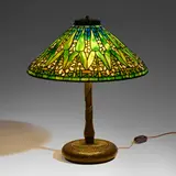 Tiffany Studios, Arrowroot table lamp, c. 1910, leaded glass, patinated bronze