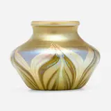 Tiffany Studios, Pulled-feather cabinet vase, c. 1910, hand-blown Favrile glass