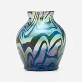 Tiffany Studios, Damascene cabinet vase, c. 1902, hand-blown Favrile glass