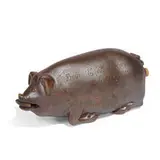 Anna Pottery, Wallace & Cornwall Kirkpatrick, pig flask, anatomically correct and holding an ear of corn in its mouth