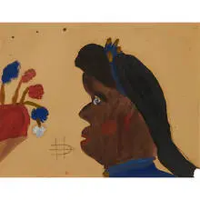 Clementine Hunter, Female Profile Portrait with Flowers, circa 1940, c. 1940