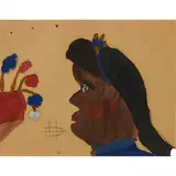 Clementine Hunter, Female Profile Portrait with Flowers, circa 1940