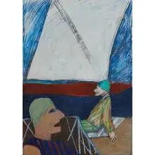 Mana Lagerholm, 2 Men in a Sailboat, c. 1975