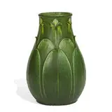 fine two-color vase by Marie Seaman for Grueby Faience Company, sold Jun 2021