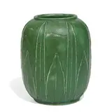 Grueby Faience Company, vase with alternating leaf decoration