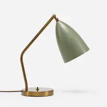 table lamp by Greta Magnusson Grossman, 1949, brass, enameled aluminum, sold Feb 2019