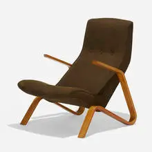 Grasshopper chair by Eero Saarinen, 1948, laminated birch, upholstery, sold Feb 2019