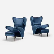 Melchiorre Bega, armchairs, pair, c. 2010, upholstery, lacquered wood