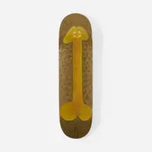 Skatedeck by Chris Ofili, 2014, Canadian Hardrock Maple, gold automotive paint, screenprint, sold Jan 2019