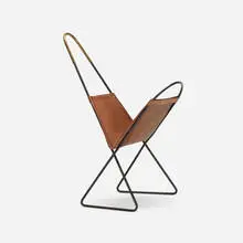 Carl Auböck, magazine rack, model 4172, 1951, leather, enameled steel, brass