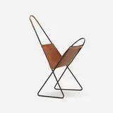 Carl Auböck, magazine rack, model 4172, 1951, leather, enameled steel, brass