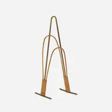 Carl Auböck, magazine rack, model 4333, 1952, brass, bamboo, rattan