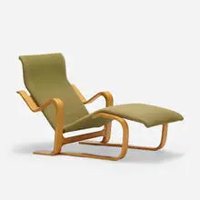 Long chaise by Marcel Breuer, c. 1935, laminated beech, upholstery, birch, sold Jan 2019
