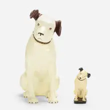 Rca Victor, Nipper dogs, set of two, molded plastic, painted plaster