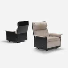 620 high back lounge chairs, pair by Dieter Rams, 1962, lacquered fiberglass, upholstery, matte chrome-plated steel, plastic, sold Jan 2019
