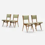 Carlo de Carli, dining chairs, set of four, c. 1950, walnut, upholstery