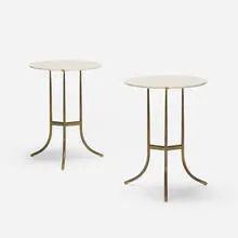occasional tables, pair by Cedric Hartman, c. 1970, marble, brass, sold Jan 2019