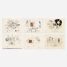 Six Drawing Tables portfolio by Saul Steinberg, 1970, lithograph with collage on paper, sold Jan 2019
