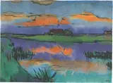 Emil Nolde, Marschlandschaft um Seebüll, Um 1935, Aquarell und Tuschpinsel auf Japan