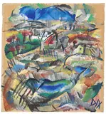 Otto Dix, Gelände, 1917, Gouache über Bleistift auf braunem Papier