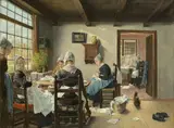 Fritz von Uhde, Holländische Nähstube, 1882, Öl auf Leinwand. Doubliert