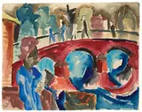Die rote Brücke by Karl Schmidt-Rottluff, 1921, Aquarell und Tuschpinsel über Bleistift auf Papier, sold Nov 2015