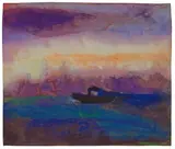Emil Nolde, Meer mit blau-violetten Wolken und Dampfer, 1946, Aquarell auf Japan
