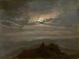 Johan Christian Clausen Dahl, Mondscheinlandschaft („Wanderer on a Mountain Top“), 1823, Öl auf Papier auf Pappe