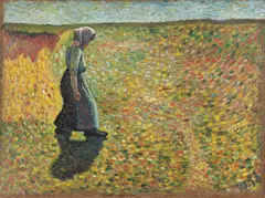 Wilhelm Morgner, Schreitende Frau in Landschaft, 1910, Öl auf Rupfen