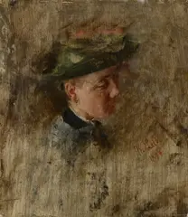 Wilhelm Leibl, Mädchenkopf (genannt ,Die Malresl‘), 1897, Öl auf Holz