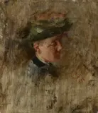 Wilhelm Leibl, Mädchenkopf (genannt ,Die Malresl‘), 1897, Öl auf Holz