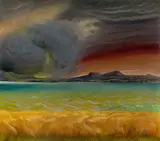 Otto Dix, Bodenseelandschaft bei stürmischem Wetter (Gewitter am Bodensee), 1939, Mischtechnik auf Holz