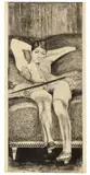 Max Klinger, Junge Frau auf Diwan, Um 1880, Tuschfeder, Pinsellavur und Materialdruck auf Papier