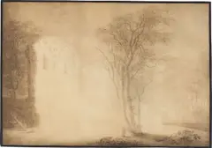 Caspar David Friedrich, Feuer in einer Kirchenruine, Um 1800, Sepia über Bleistift auf Papier