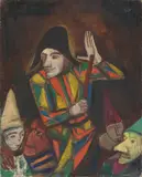 Harlekine by Karl Hofer, Um 1923, Öl auf Leinwand, sold Dec 2021