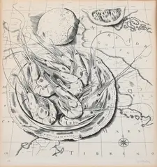 Cyril Bouda, Still Life with Shrimps, 1943, Copper engraving, paper