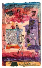 Ynez Johnston, Untitled; Hidden Things of the Sea (2), c. 1975, Ink and watercolor on paper; drypoint on paper
