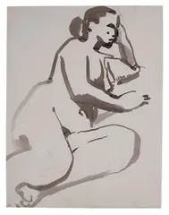 David Park, Nude Resting on Side (#257), c. 1955, Watercolor and graphite on paper