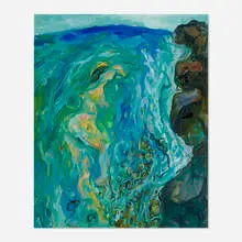 Rex Ashlock, Swimmer by Rocky Shore No. 1, oil on paper