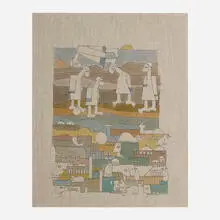 Ruth Sharon, Figures, ink and watercolor on linen mat board