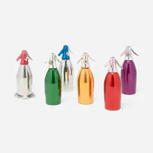 Collection of Soda Siphons by Sergio Asti, 1952, chrome-plated and anodized stainless steel, aluminum, sold Mar 2024